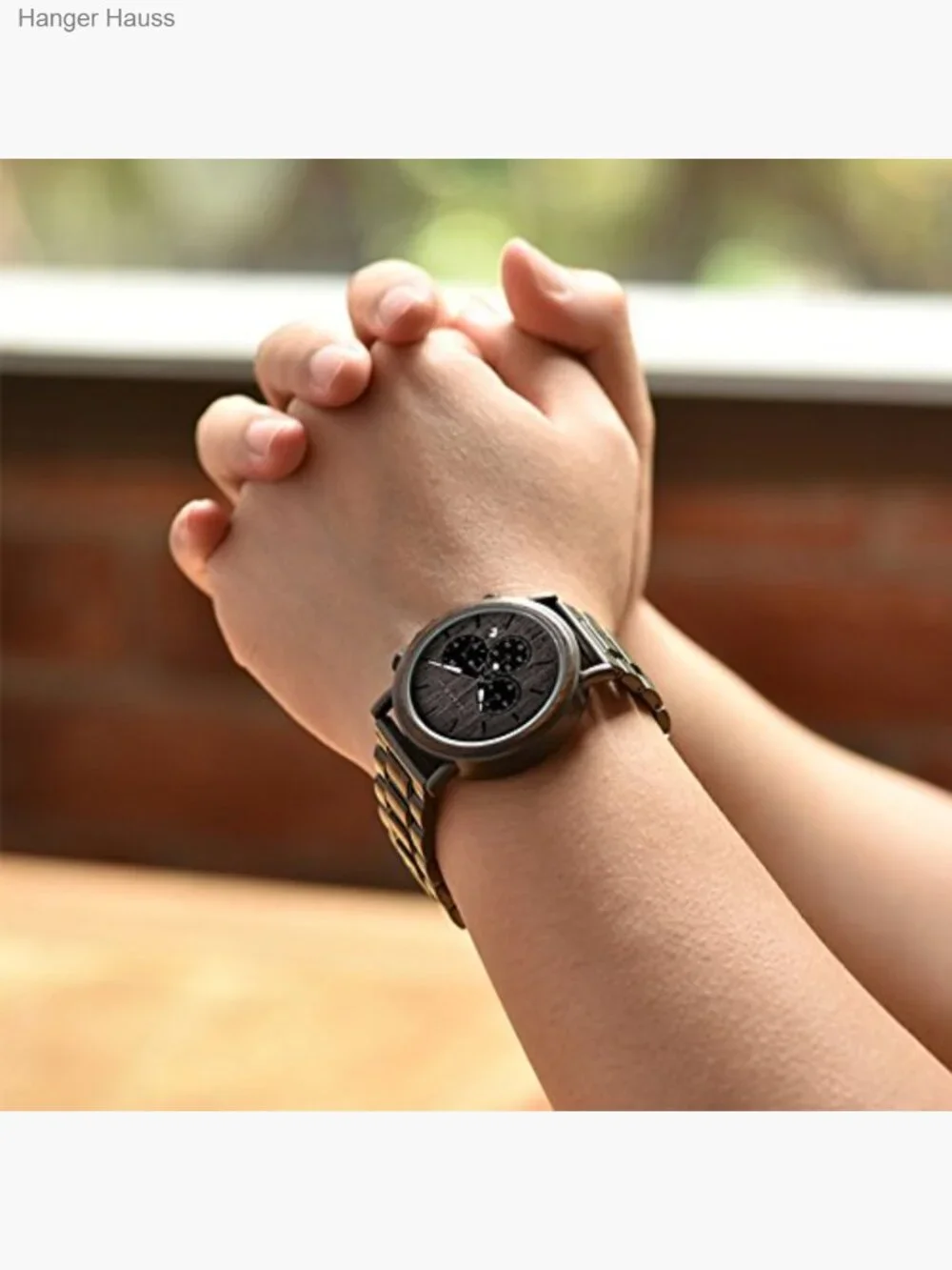Wood & Stainless Steel Chronograph Military Quartz Casual Wristwatch